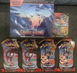 Pokemon Mega Evolution Chaos Rising Sealed ETB+Booster Bundle + 4 Sleeved Packs - Image 1