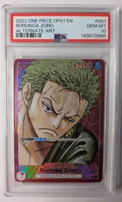 2022 ONE PIECE OP01 ENGLISH RORONOA ZORO ALT ART - PSA 10 - LEADER - #001 - Image 1
