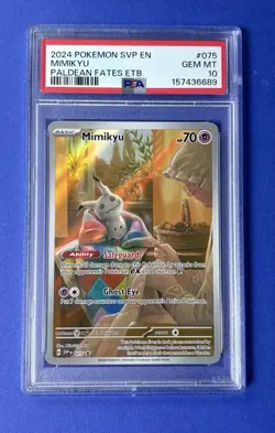 2024 Pokemon SVP EN Mimikyu Paldean Fates ETB #075 PSA 10 GEM MT - Image 1