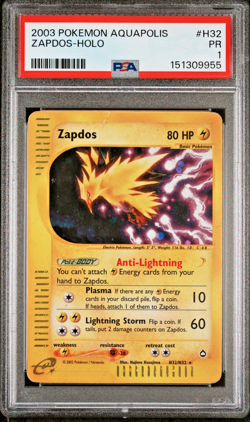 PSA 1 PR 2003 Aquapolis Zapdos Holo Foil Rare H32/H32 Pokemon Vintage - Image 1