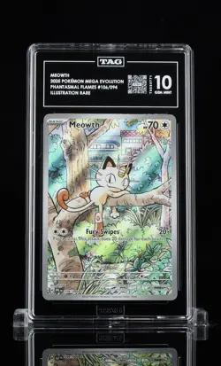 2025 Pokemon ME Phantasmal Flames 106/094 Meowth Illustration Rare TAG 10 - Image 1