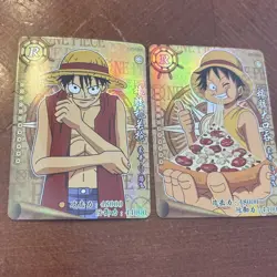 One Piece Luffy Eating Pizza Anime Manga RARE Mint Holo Trading Card CCG Japanes - Image 1