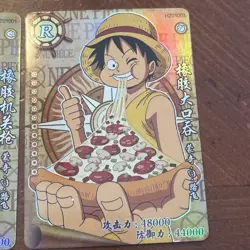 One Piece Luffy Eating Pizza Anime Manga RARE Mint Holo Trading Card CCG Japanes - Image 2