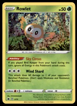 Rowlet 002/015 Holo Promo McDonald's Promos 2022 Pokemon Holo Moderately Played - Image 1