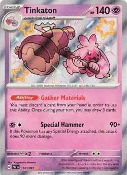 Pokemon TCG Tinkaton Card SV Paldean Fates Shiny 167/091 Holo NM - Image 1