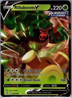 Rillaboom V 022/264 SWSH08: Fusion Strike - Pokemon Card - NM - Image 1