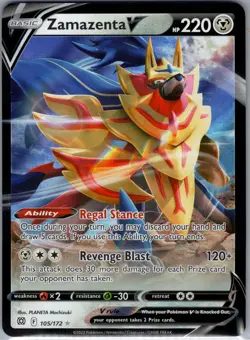 Zamazenta V 105/172 SWSH09: Brilliant Stars - Pokemon Card - NM - Image 1