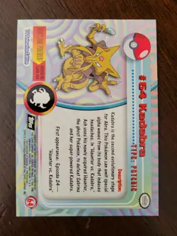 LP! RAYS HOLO FOIL 1999 Topps Pokemon Series 1 - #64 Kadabra Black Logo - Image 2
