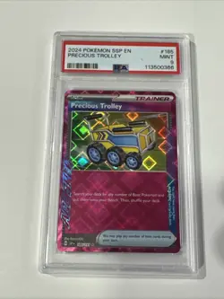 2024 POKEMON SSP EN-SURGING SPARKS #185 PRECIOUS TROLLEY CARd GRADED PSA 9 MINT - Image 1