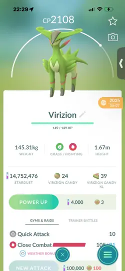 Pokemon Go Legendary Virizion ( Normal ) (Reduced) - Image 1