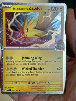 POKEMON TEAM ROCKET'S ZAPDOS 070/182 RARE COSMOS HOLO SWIRL ON BORDER CARD VLP - Image 1