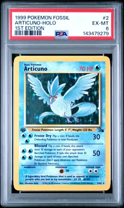 1999 Pokemon Fossil 1st Edition 2 Articuno Holo PSA 6 - Image 1