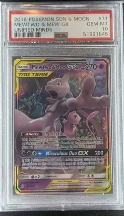 Pokemon Unified Minds Mewtwo & Mew GX 71/236 Tag Team PSA 10 - Image 1