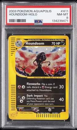 2003 POKEMON AQUAPOLIS #H11 HOUNDOOM-HOLO PSA 8 - Image 1