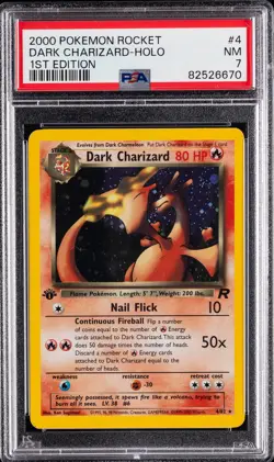 2000 POKEMON ROCKET 1ST EDITION #4 DARK CHARIZARD-HOLO PSA 7 - Image 1