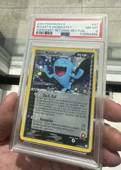 Pokemon TCG 2004 Team Rocket Returns Rocket’s Wobbuffet #47 REV. HOLO PSA 8 - Image 2