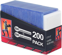 200 Card Sleeves Clear Loads for Cards,3"X4" 100 Hard+100 Soft Sleeves, Blue - Image 1