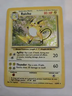 Pokemon TCG Base Set Raichu Holo Rare Card 14/102 Vintage MP Condition - Image 1