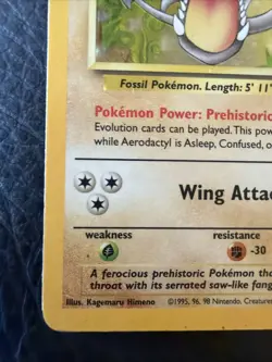 Pokemon TCG Aerodactyl #1/62 Fossil Holo Rare Vintage Heavily Played - Image 2
