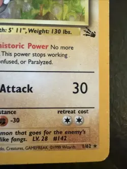 Pokemon TCG Aerodactyl #1/62 Fossil Holo Rare Vintage Heavily Played - Image 5