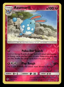 Azumarill 136/214 Reverse Holo S&M Lost Thunder Pokemon Card - Image 1
