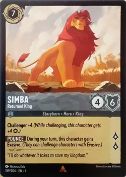 189/204 SIMBA RETURNED KING THE FIRST CHAPTER RARE DISNEY LORCANA CARD - Image 1