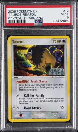 2006 POKEMON EX CRYSTAL GUARDIANS #12 TAUROS-REVERSE FOIL PSA 9 - Image 1