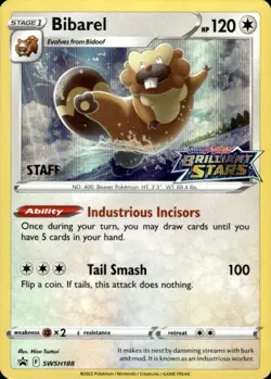 Pokemon Bibarel SWSH188 SWSH Black Star STAFF Promo Near Mint - Image 1