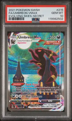 2021 POKEMON SWORD & SHIELD EVOLVING SKIES SECRET FULL ART/UMBREON VMAX PSA 10 - Image 1