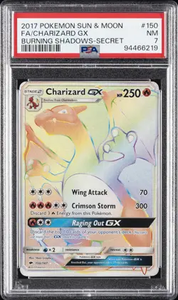 2017 POKEMON SUN & MOON BURNING SHADOWS SECRET #150 FULL ART/CHARIZARD GX PSA 7 - Image 1