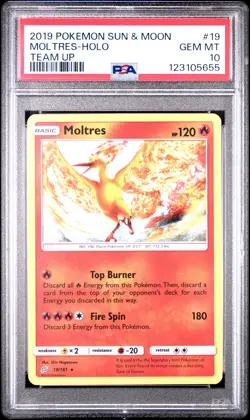 2019 POKEMON SUN & MOON TEAM UP #19 MOLTRES-HOLO PSA 10 - Image 1