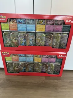 Pokemon Prismatic Evolutions 8 Mini-Tins w Promo Cards Costco - Lot Of 2 - Image 1
