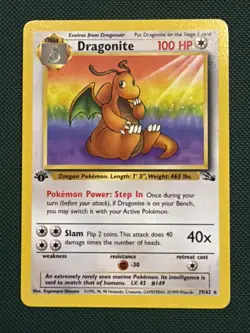 1st Edition Dragonite 19/62, 1999 Fossil Set, Non Holo Rare, Pokemon TCG, LP/NM - Image 1