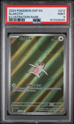 PSA 9 MINT Slakoth Surging Sparks Illustration Rare Holo 2024 Pokemon 212/191 - Image 1