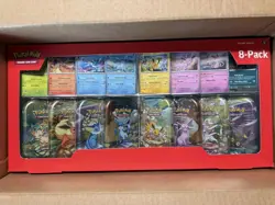 Pokemon Prismatic Evolutions 8 Mini-Tins w Promo Cards Costco - Image 1