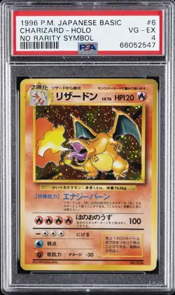 1996 POKEMON JPN BASIC NO RARITY SYMBOL #6 CHARIZARD-HOLO PSA 4 - Image 1