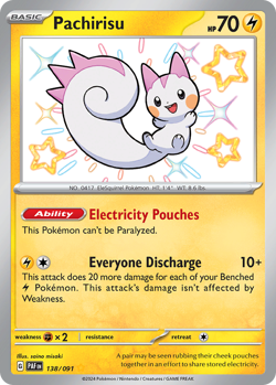 Pachirisu 138/091 Shiny Rare Paldean Fates Pokemon Near Mint - Image 1