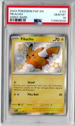 Pokemon 2024 Pikachu 131/091 Shiny Rare Paldean Fates GEM MINT PSA 10 - Image 1