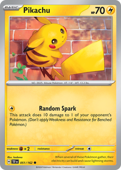 Pikachu 051/162 C Temporal Forces Pokemon Reverse Holo NM/M - Image 1