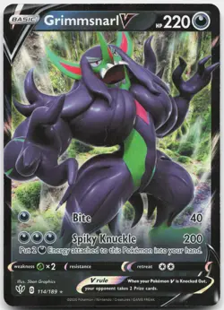 Grimmsnarl V 114/189 Holo V Rare Darkness Ablaze Pokemon Near Mint - Image 1
