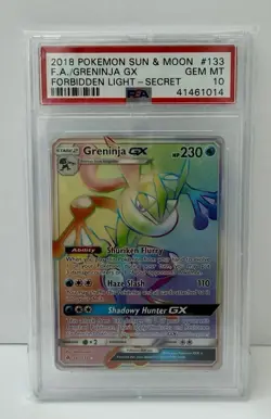 2018 Pokemon F.A. Sun Moon Greninja GX (Secret) #133 Forbidden Light Holo PSA 10 - Image 1