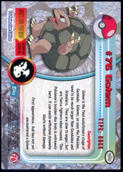 GOLEM Pokemon 1999 Topps #76 Blue Logo TV Animation Edition Holo FOIL HP - Image 2