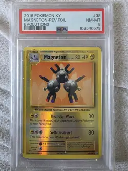 2016 POKEMON XY EVOLUTIONS #38 MAGNETON-REV.FOIL EVOLUTIONS (PSA NM-MT 8) - Image 1