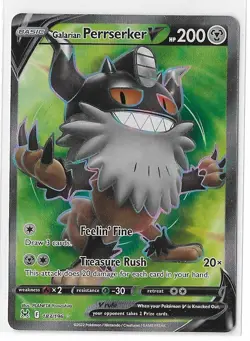 Galarian Perrserker V 183/196 Lost Origin Full Art FA Rare Pokemon TCG Card NM - Image 1
