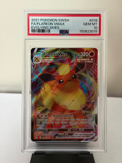 Pokemon Flareon VMAX Full Art Holo Evolving Skies 2021 018/203 PSA 10 - Image 1