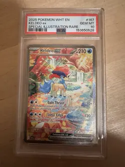 2025 POKEMON WHT EN-WHITE FLARE SPECIAL ILLUSTRATION RARE #167 KELDEO EX PSA 10 - Image 1