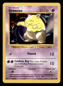 Drowzee 49/102 Common Base Set Shadowless Pokemon Unlimited Near Mint - Image 1