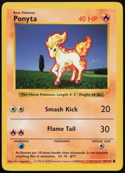 Ponyta 60/102 LP Base Set Shadowless Common Pokemon - Image 1