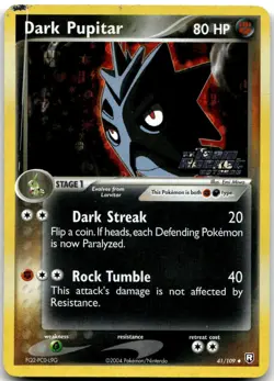 Dark Pupitar 41/109 Uncommon Team Rocket Returns Pokemon Reverse Holo HP - Image 1
