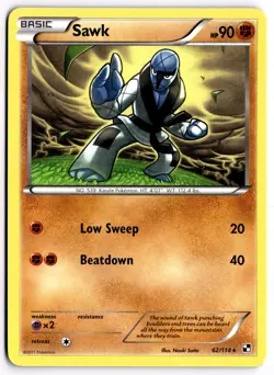 Pokemon TCG Sawk 62/114 Black and White Rare NM - Image 1